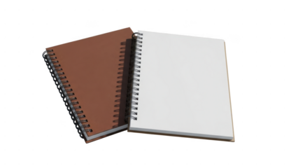 Two spiral notebooks, one brown and one white, stacked together