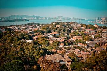 Fototapeta premium Gulangyu Island Panoramic View with Xiamen Skyline