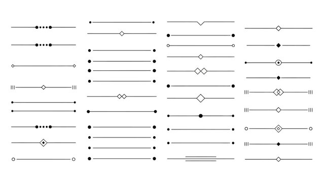 Minimalist Geometric Line Dividers Set with Decorative Dots Diamonds and Rule Breaks Vector