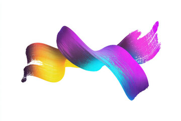 flowing translucent ribbon with vibrant gradient colors from purple to yellow to blue on white background
