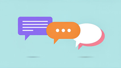 Colorful speech bubbles on blue background.