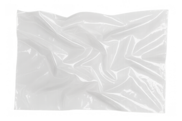 Wrinkled transparent plastic wrap texture overlaying an alpha channel background, creating a clear cellophane packaging effect