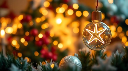 Ultra-realistic photograph capturing the essence of Christmas Day, focusing on the warmth and glow of festive decorations