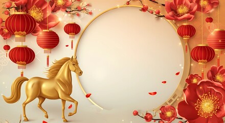 Chinese Horse Year 2026 Elegant Background Chinese Horse Year Podium Design Chinese Floral Frame