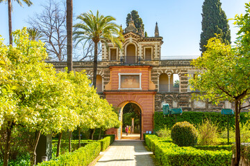 Obraz premium Gallery of Grotesque in Seville Alcazar gardens, Andalusia, Spain