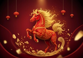 Chinese New Year Horse Illustration Design Chinese Horse Year Festive Scene Happy Chinese Year Post