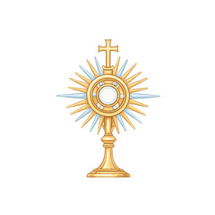 Fototapeta premium Gold monstrance with rays and cross in religious style 