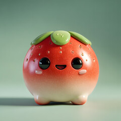 Cute smiling strawberry character, pastel red and green tones.