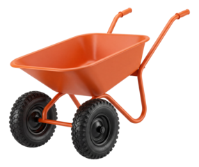 A dual-wheel wheelbarrow with pneumatic tires, ideal for navigating uneven suburban