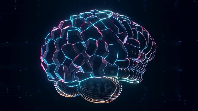 Glowing digital brain animation: neural pathways and technology evolution