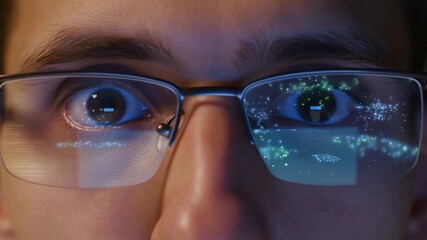 Analyzing data on screens: eye reflection of digital information and technology dynamics - Powered by Adobe