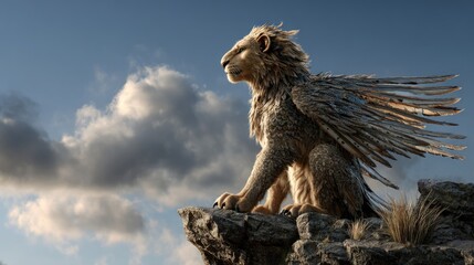 Majestic Griffin Perched on Cliff in Natural Light
