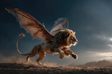 Mythical Manticore with Wings and Venomous Tail
