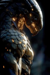 Living Machine Dragon with Glowing Tech Elements
