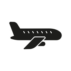 Airplane Solid Icon. Air Travel, Aviation, And Flight Transportation Silhouette Symbol. Global Connectivity And Travel Concept. Isolated Vector Illustration