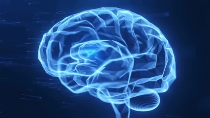 Futuristic glowing brain animation showcasing neural activity in blue light - Powered by Adobe