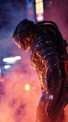 Cybernetic Hybrid Roaming Futuristic Neon Urban Scene
