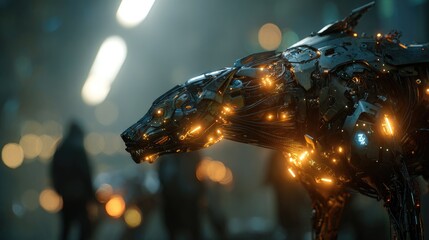 Menacing Cyberpunk Hybrid Creature in Neon City Street
