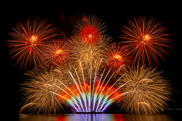 colourful firework display set for celebration happy new year and merry christmas and  fireworks on black background