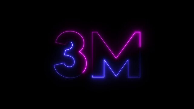 3m one million neon glowing text number animation, social media views counter -3m views 3M views text animation, 3m number 4k video animation.2M text animation on black background.