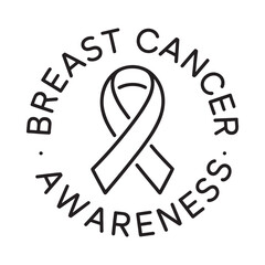 Breast cancer awareness ribbon illustration in a circular black and white design