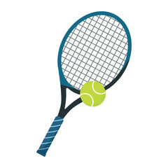 Tennis racket with ball for sport equipment clipart flat cartoon vector illustration