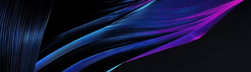 Dynamic wave pattern displays vibrant neon blue and magenta lines against a dark background
