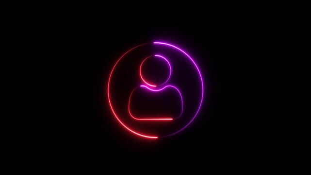 Glowing Neon User Profile Icon. isolated on black background.Communication man profile icon. man calling icon. User or profile or avatar icon. Person or people sign icon.with video animation.