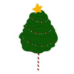 Whimsical Christmas Tree with Star Topper and Candy Cane Trunk on Transparent Background