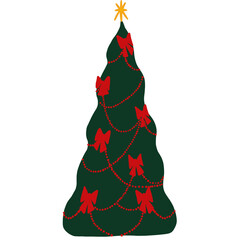 Elegant Christmas Tree with Red Bows and Bead Garland on Dark Green Background