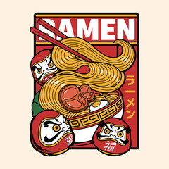 Japanese daruma ramen design vector illustration