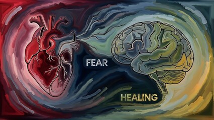 Blue and red paint splashes with artistic texture and waves