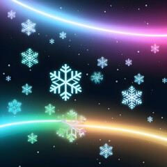 Futuristic Neon Rainbow Snowfall on Dark Background, Glowing Abstract Digital Energy