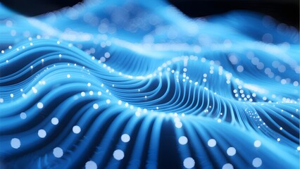 Abstract blue wave pattern with glowing particles and flowing lines