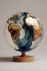 Sculptural representation of the terrestrial sphere displays detailed topographic features in resin