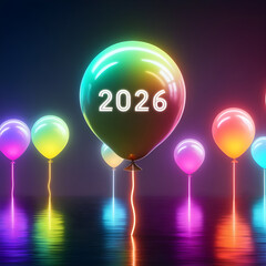 Glowing Rainbow Balloons, Futuristic AI Energy Concept, Dark Background Design"