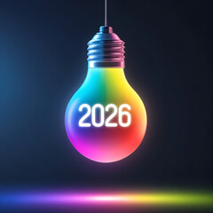 Glowing Neon Rainbow Hanging Bulbs 2026, Futuristic Abstract Digital Background

