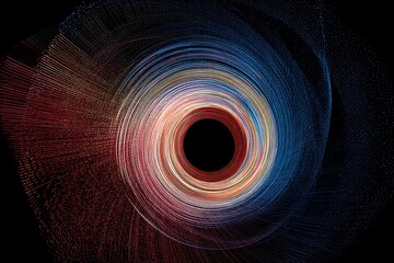 Multicolored light streaks form an abstract swirling vortex pattern against a dark background