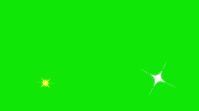 Twinkle sparkle star animation with white vector doodle stars glowing gently glitter shimmer effects on green screen background clean chroma key