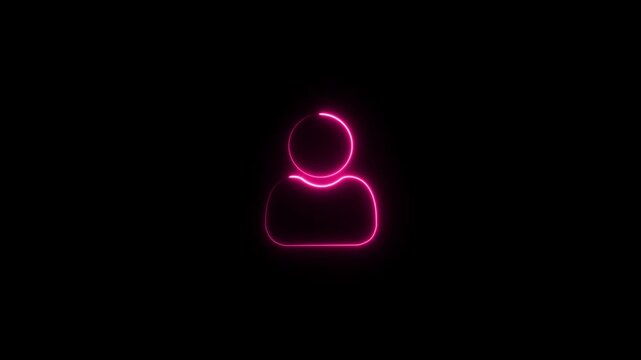 Glowing Neon User Profile Icon. isolated on black background.Communication man profile icon. man calling icon. User or profile or avatar icon. Person or people sign icon.with video animation.