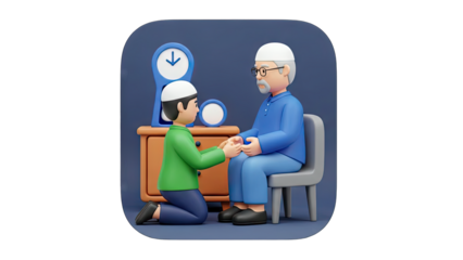 Muslim Son Asking Forgiveness from Father - 3D Illustration