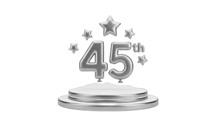 Silver 45th Anniversary Celebration on a Podium