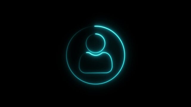 Glowing Neon User Profile Icon. isolated on black background.Communication man profile icon. man calling icon. User or profile or avatar icon. Person or people sign icon.with video animation.