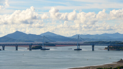 Youngjong Grand bridge in korea. Way to Incheon Airport. Youngjong Grand bridge scenery.