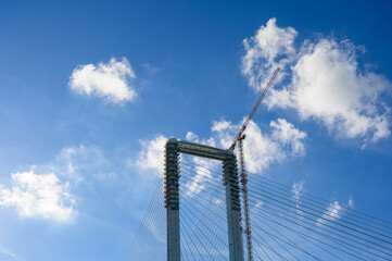 Cheongna-dong, Seo-gu, Incheon, South Korea - August 30, 2025: Construction progress of Cheongna Sky Bridge. Incheon Yeongjongdo Third Bridge. Cheongna Sky Bridge under construction.