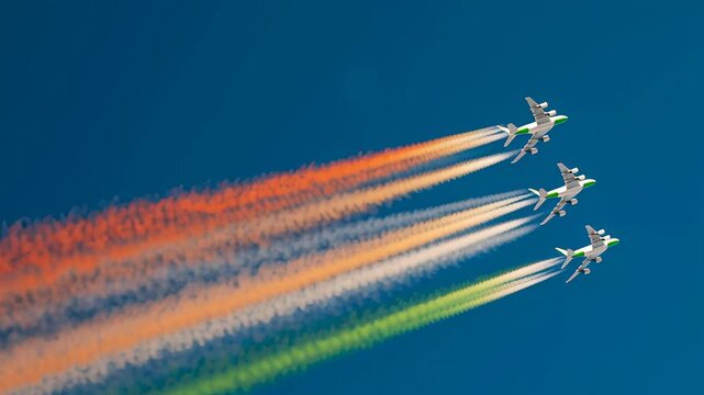 4k video of Indian aircrafts with Indian flag color trails for Indian Republic Day.
