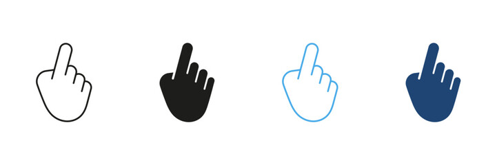 Obraz premium Middle Finger Gesture Line And Solid Icon Set. Offensive Hand Sign, Disrespect, And Rude Gesture Outline And Silhouette Symbol Collection. Communication And Expression. Isolated Vector Illustration
