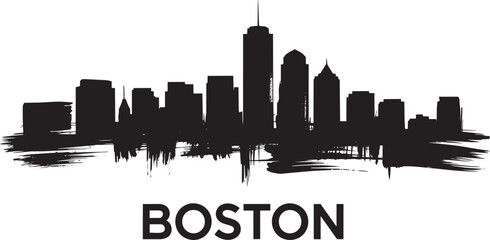 Fototapeta premium Boston massachusetts cityscape skyline black silhouette with grunge brush stroke isolated vector