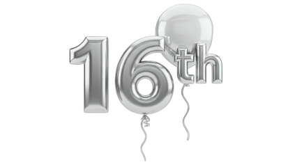 Silver 16th Birthday Balloon Decoration on White
