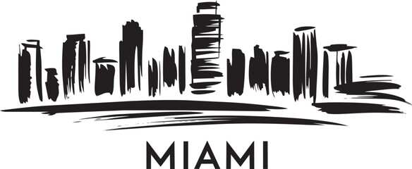 Obraz premium Miami florida cityscape skyline black silhouette with grunge brush stroke isolated vector